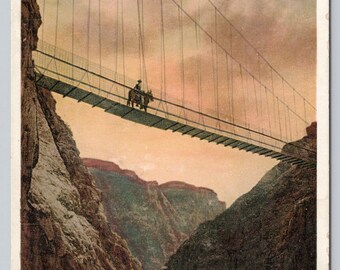 Antique Postcard, Kaibab Suspension Bridge over Colorado River, Grand Canyon National Park Arizona, 1920s unposted