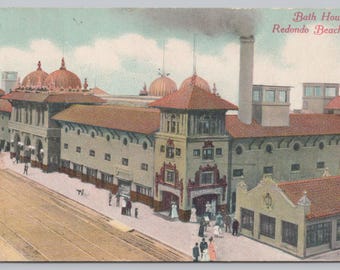 Antique Postcard, Bath House Entrance, Redondo Beach California, Posted 1910