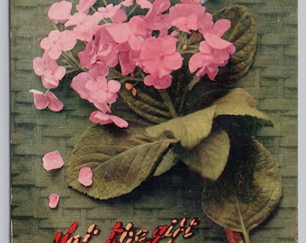 Antique Postcard, Not the Gift but the Giving, Pink Flowers, 1910s Greetings Postcard