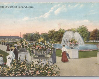Antique Postcard, Scene in Garfield Park, Chicago Illinois, 1910s unposted