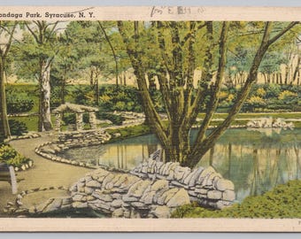 Antique Postcard, Onondaga Park, Hiawatha Lake, Syracuse New York, Posted 1948