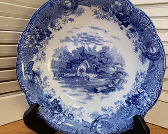 Antique English stoneware blue and white bowl