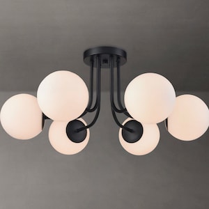 Santorini Modern Globe Matte Semi Flush Mount Ceiling Light, 6-Lights