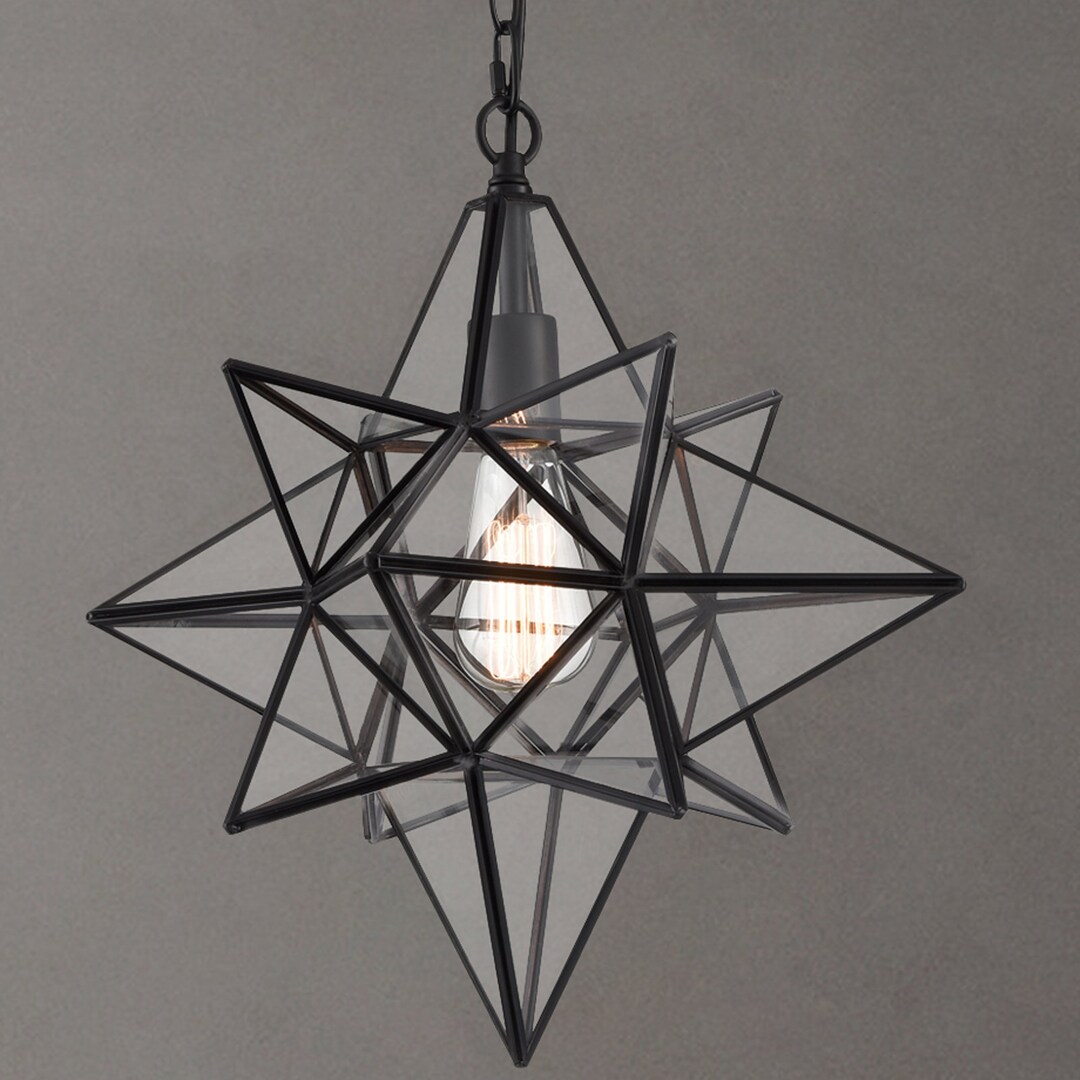 Madeira Black Moravian Star Pendant W/ Clear Glass Shade 16-inches - Etsy