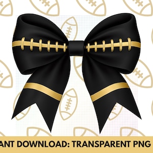 Football Bow PNG Black Gold School Spirit Sublimation Instant Download Team Colors PNG, Merch Design Clipart