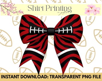Football Bow PNG: Red, Black & White School Spirit Sublimation