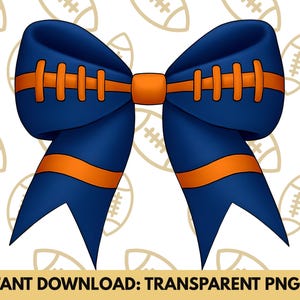 Football Bow PNG Blue Orange School Spirit Sublimation Instant Download Team Colors PNG, Merch Design Clipart