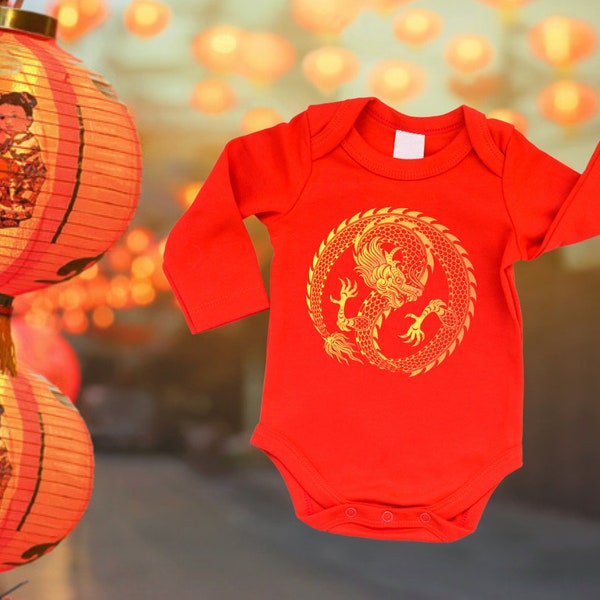 Lunar Dragon Baby Bodysuit Infant Long Sleeve 2024 Chinese New Year Infant Outfit