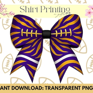 Football Bow PNG Purple Gold School Spirit Sublimation Instant Download Team Colors PNG, Merch Design Clipart