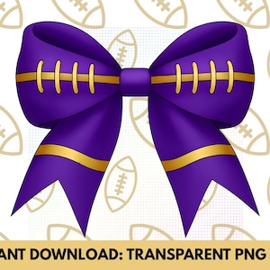 Football Bow PNG Purple Gold School Spirit Sublimation Instant Download Team Colors PNG, Merch Design Clipart