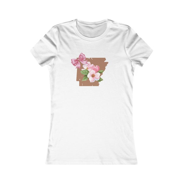 Arkansas T Shirt Coquette Women's Favorite Tee, AR Top with Pink Bow, Ark Apple Blossom Top for Ladies