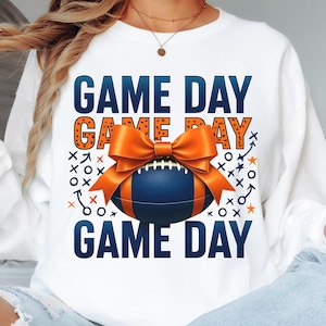 Football Game Day Navy Blue and Orange Bow Design Digital Download Transparent PNG