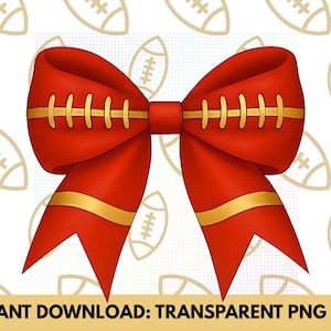 Football Bow PNG Red Gold School Spirit Sublimation Instant Download Team Colors, Merch Design Clipart