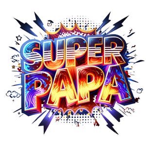 Super Papa Electric Comic Book Style Graphic Dzień Ojca - Cyfrowe pobieranie PNG