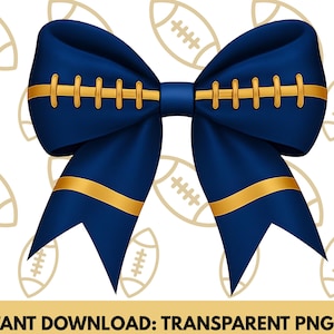 Football Bow PNG Navy Blue Gold School Spirit Sublimation Instant Download Team Colors PNG, Merch Design Clipart