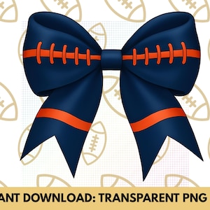 Football Bow PNG Blue Orange School Spirit Sublimation Instant Download Team Colors PNG, Merch Design Clipart