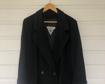 Vintage 1980s J. Percy for Marvin Richards Black Double-Breasted Camel Hair Coat Size 12
