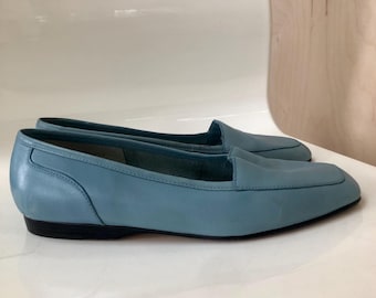 Vintage jaren 90 Enzo Angiolini babyblauwe leren loafers maat 6 M