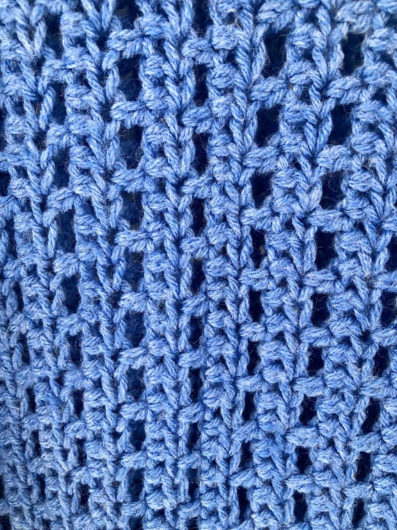 Vintage 1970s Hand Crochet Blue Sweater Dress Siz… - image 7