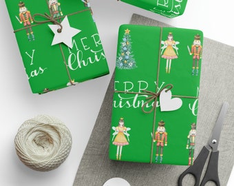 Green Watercolor Nutcracker Christmas Wrapping Paper