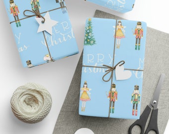 Baby Blue Watercolor Nutcracker Christmas Wrapping Paper