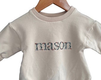 Personalised Embroidered Baby Romper Bloom Beige