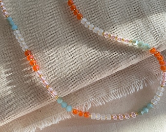 Summer Beaded Necklace, Dainty Beaded Chokers, Colourful Bead Necklace, Beach Necklace, Gifts for Her, Glass Seed Bead Necklaces
