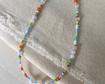 Tropical - Colourful Freshwater Pearl Bead Necklace, Summertime Beaded Choker