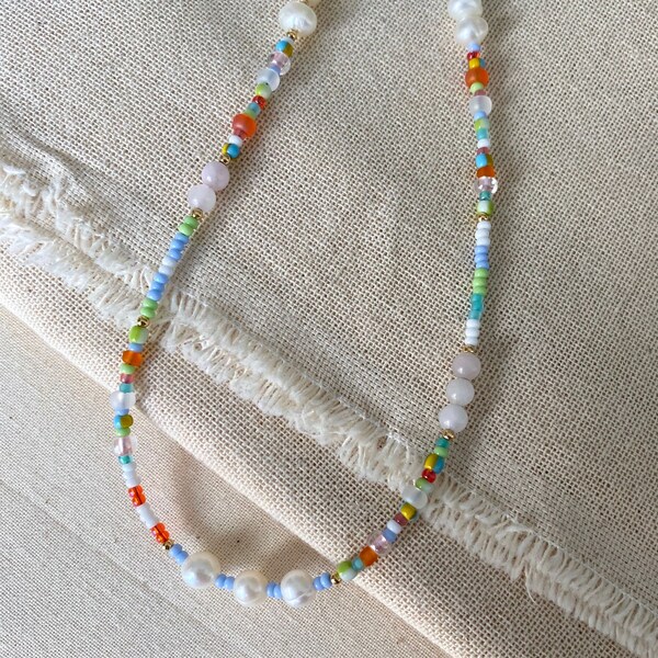 Tropical - Collier de perles d'eau douce colorées, tour de cou en perles d'été