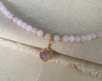 Rose Quartz Beaded Necklace and Bracelet, Natural Gemstone Bead Jewelry, Love Stone Gifts