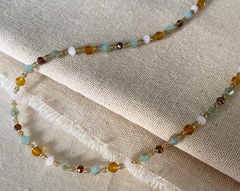 Amber - Earth Tone Beaded Necklace, Dainty Bead Choker, Crystal Bead Necklace, Gifts for Her