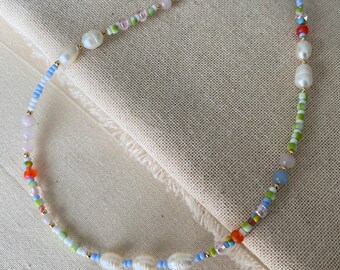 Colourful Freshwater Pearl Bead Necklace, Summertime Beaded Choker