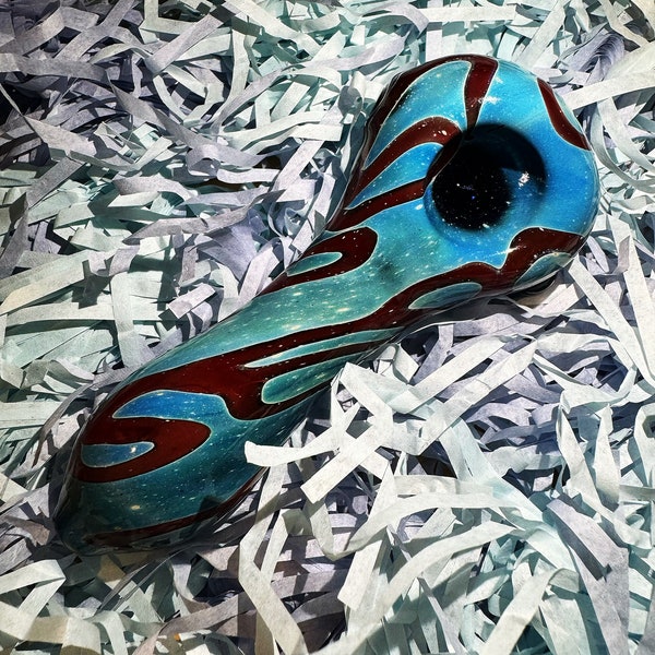 Glass pipe smoke pipe Unique blue and brown fumed glass pipe handmade blown pipe