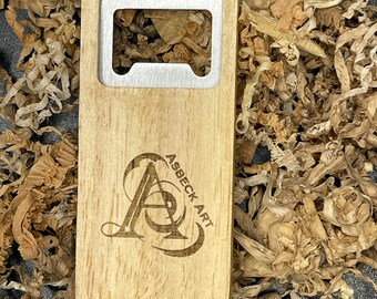 Personalized bottle opener with logo made of wood and steel, perfect gift for man, beer, party, birthday, wedding, event CSD