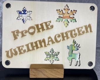 Geldgeschenk Weihnachten, Frohe Weihnachten, originelle Geldgeschenk Idee, Wunscherfüller Weihnachtsgeschenk Geschenkkarte aus Holz