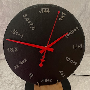 Math clock made of slate with laser engraving, for teachers or students - super funny - quiet clockwork, wall clock math nerd funny clock with math motif
