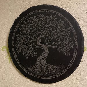 Slate picture &quot;Tree of Life&quot; round, mural, slate sign, slate board, slate, wall design, sign made of slate