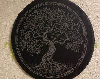 Slate picture "Tree of Life" round, wall picture, slate sign, slate plaque, slate, wall design, sign made of slate