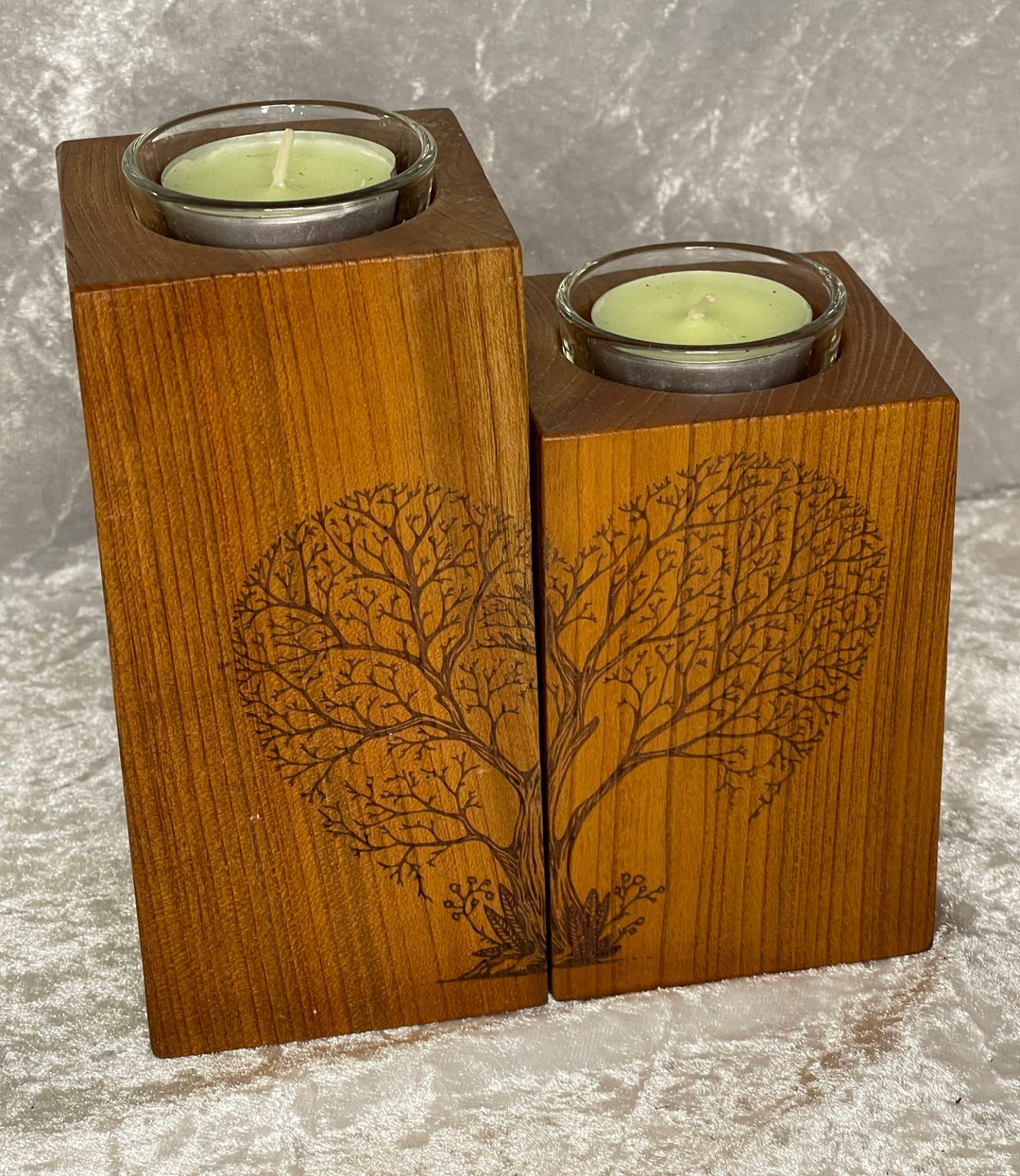 Wooden Candle Holder Duo Tree of Life Tea Light Holder Etsy