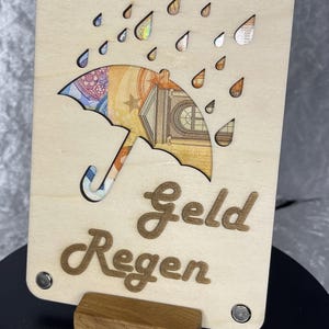 Geldgeschenk „Geldregen“, originelle Geldgeschenk Idee, Wunscherfüller Weihnachtsgeschenk Geschenkkarte aus Holz