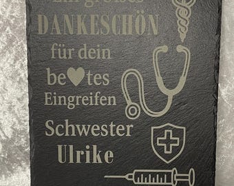 Placa de pizarra hecha de pizarra con grabado deseado/enfermera, placa de pizarra personalizada, única
