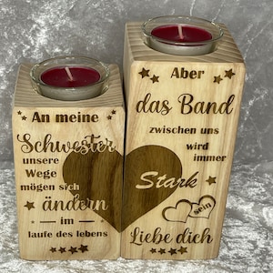 Personalized, handmade, engraved, wooden candle holder, tealight holder, candlestick, sister