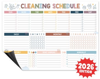 Magnetic Cleaning Schedule Board for Fridge, Daily Weekly Monthly House Cleaning Checklist, Room by Room Chore Chart Planner
