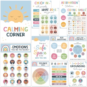 Calming Corner Posters, Set of 12 Calm Corner Decor, Calm Down Wall Art for Classroom Decor, Counselor Office, Therapist Decor