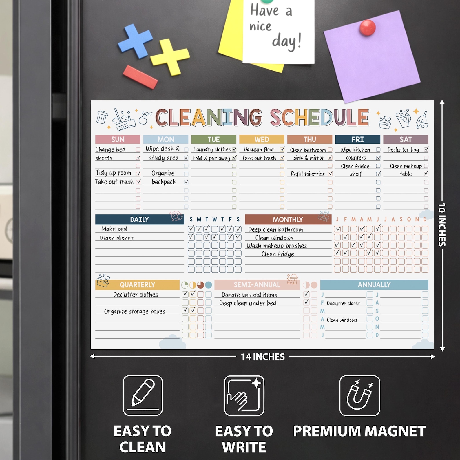 Magnetic Cleaning Schedule Board for Fridge, Daily Weekly Monthly House ...