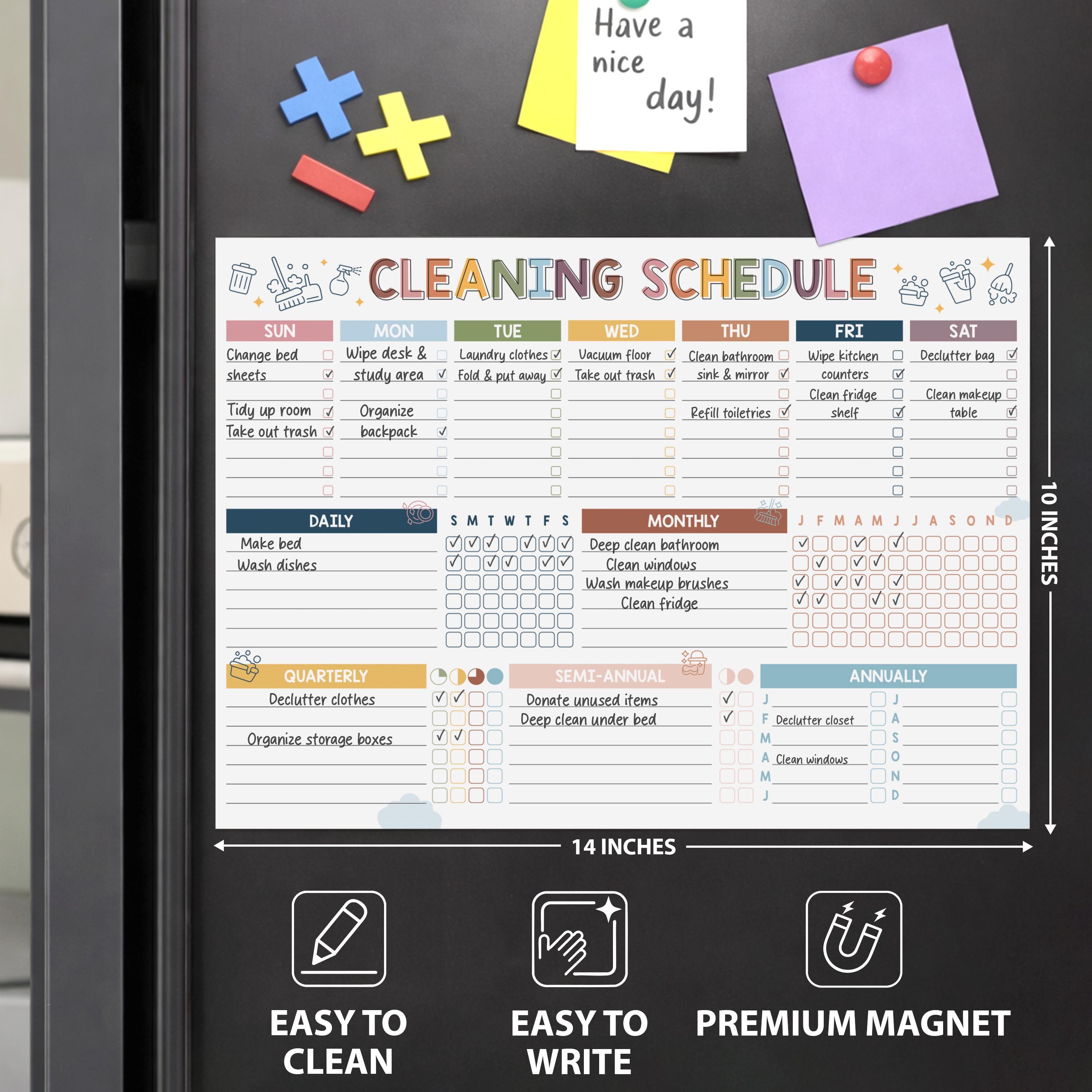 Magnetic Cleaning Schedule Board for Fridge, Daily Weekly Monthly House ...