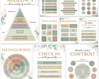 10pcs Greenery Mental Health Posters – Therapy Office, Counseling, Self-Care & Stress Relief Wall Art