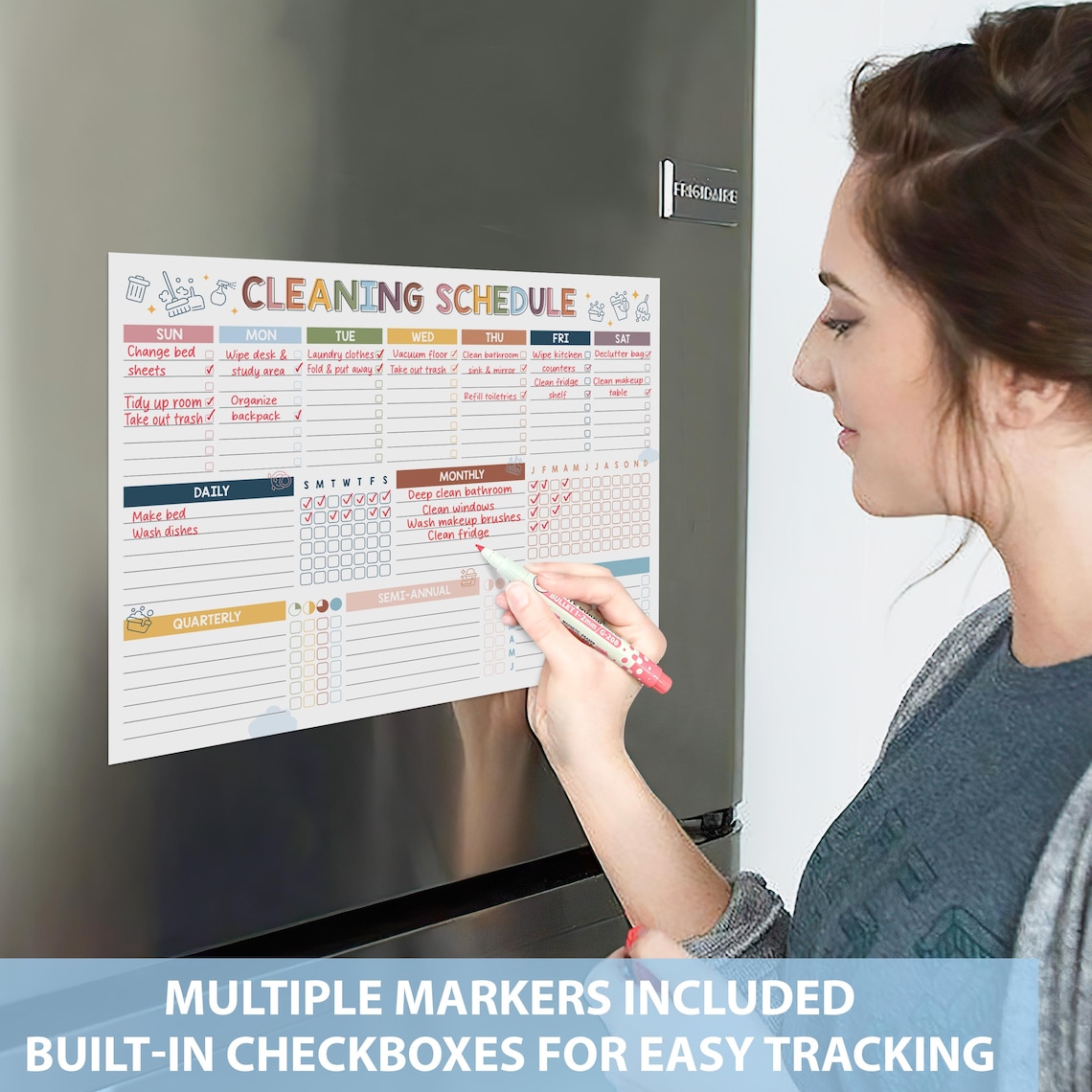 Magnetic Cleaning Schedule Board for Fridge, Daily Weekly Monthly House ...