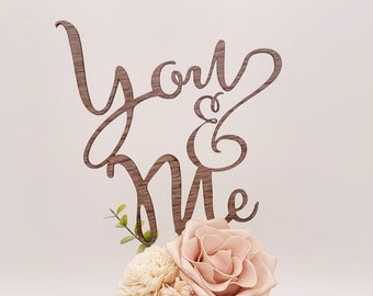 You & Me Wood Cake Topper, Rustic Wedding Decor