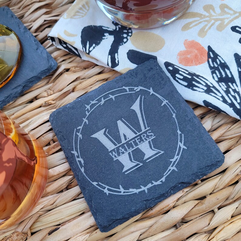 Engraved Slate Coasters, Personalized Stone Coaster Set - Etsy